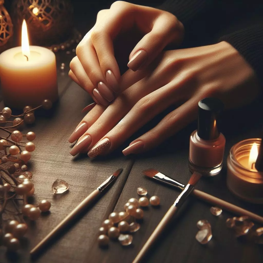 Manos de una mujer mostrando las uñas sobre una mesa